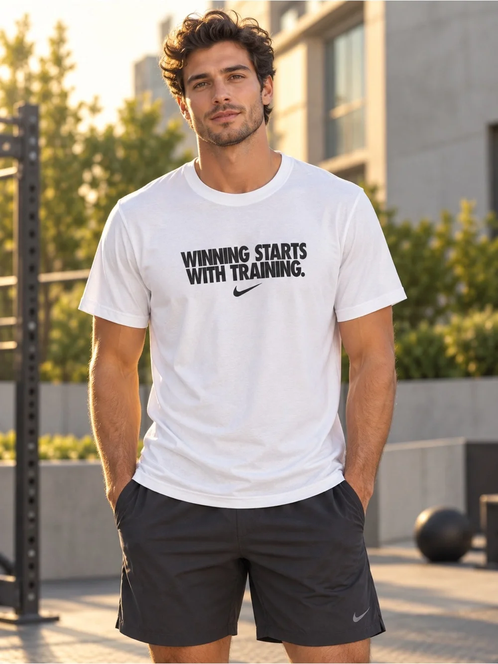 Nike White Graphic T-Shirt Winning Starts with Training Mens Size Medium NWT NEW